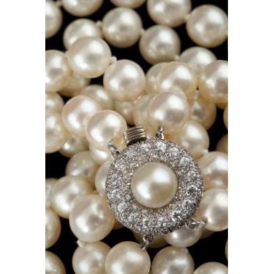 double-strand-cultured-pearl-and-diamond-necklace