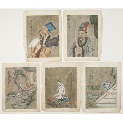 five-chinese-paintings-on-paper-19th-century