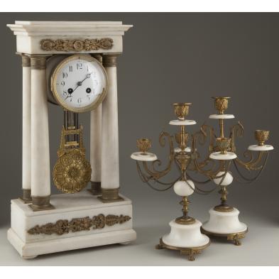 french-empire-portico-mantel-clock-garniture-set
