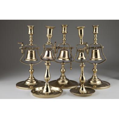 group-of-five-brass-tavern-candlesticks