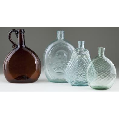 group-of-four-early-american-glass-flasks