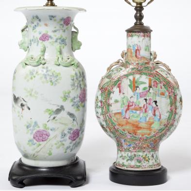 two-chinese-export-porcelain-vase-lamps