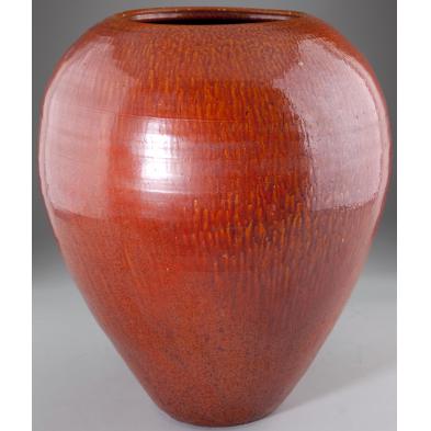 chrome-red-floor-vase-nc-pottery