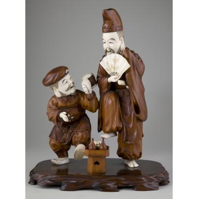 meiji-period-ivory-wood-figural-group