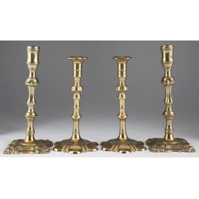 two-pair-early-petal-base-brass-candlesticks