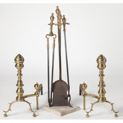 pair-of-classical-brass-ring-turned-andirons