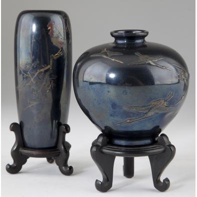 two-japanese-bronze-mixed-metal-cabinet-vases