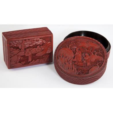 two-chinese-carved-cinnabar-boxes