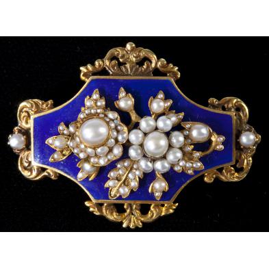 victorian-pearl-enameled-gold-brooch