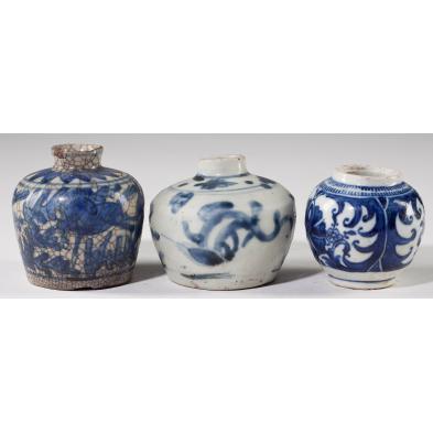 three-chinese-blue-white-miniature-pots
