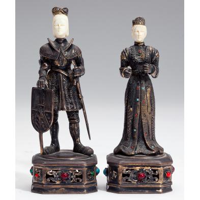 two-german-jeweled-sterling-court-figures