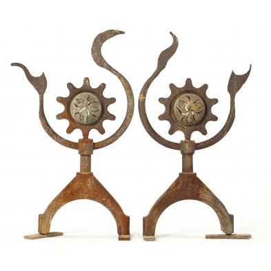 artist-crafted-sunflower-andirons