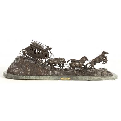 after-c-m-russell-1864-1926-bronze-stagecoach