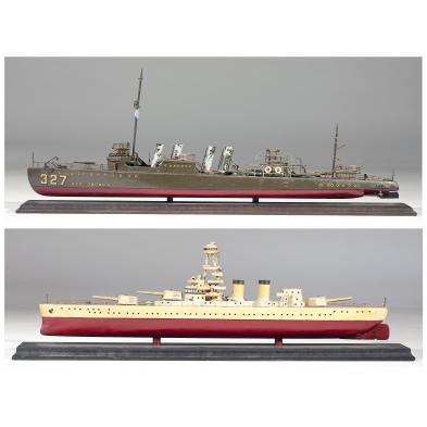 two-wooden-u-s-navy-warship-models