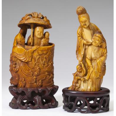 two-chinese-carved-ivory-figural-groups