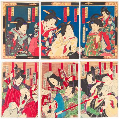 two-meiji-period-japanese-woodblock-triptychs