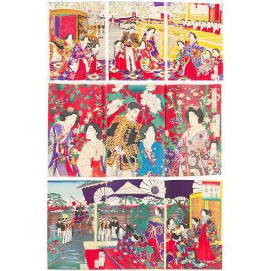 three-meiji-period-japanese-woodblock-triptychs