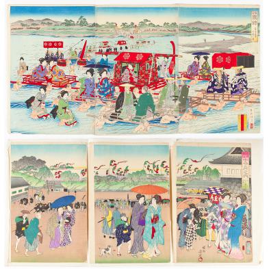 two-japanese-meiji-period-woodblock-triptychs