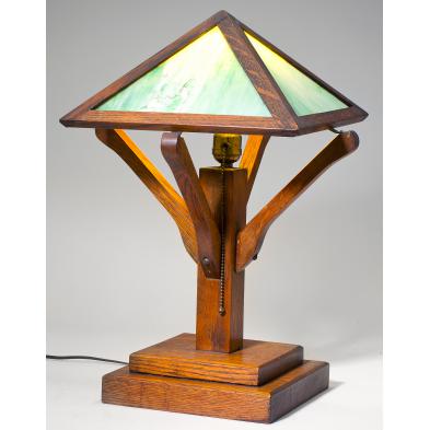 mission-oak-and-slag-glass-lamp