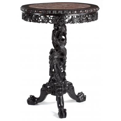 chinese-round-blackwood-and-marble-side-table