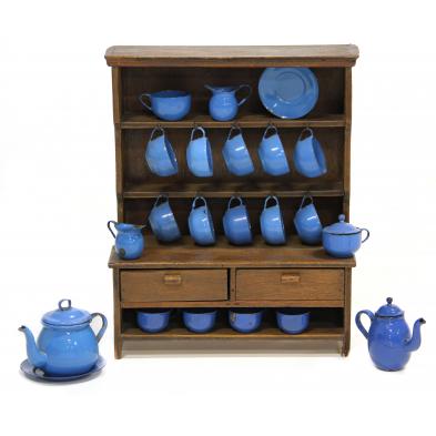miniature-blue-enamel-ware-set-with-cupboard