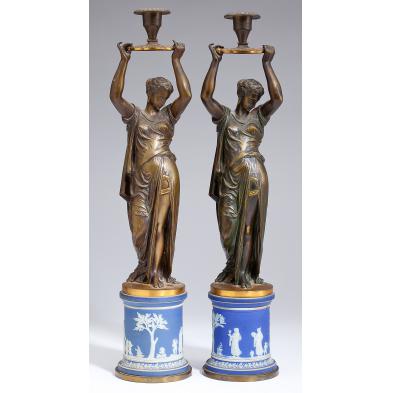 pair-of-bronze-figural-jasperware-candlesticks