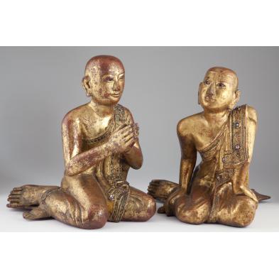 pair-of-burmese-gilt-lacquered-buddhist-monks