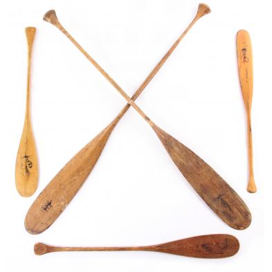 five-canoe-paddles-with-fishing-decorations