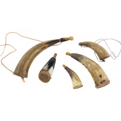 five-small-antique-powder-horns