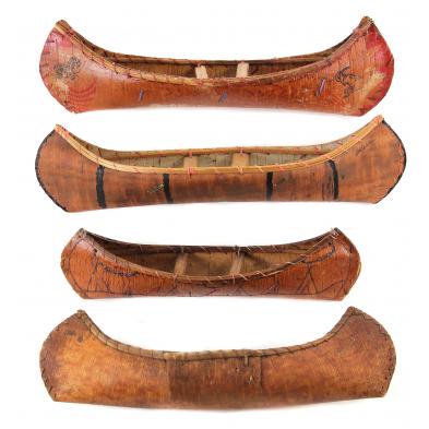 four-vintage-birch-bark-canoe-models