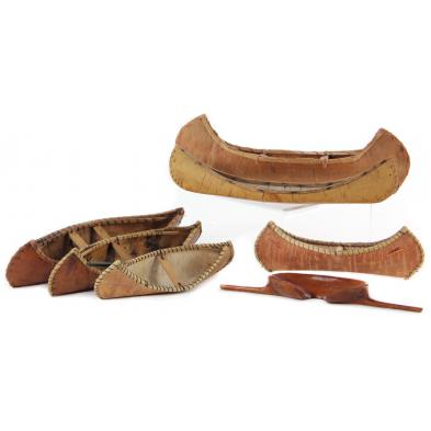 six-small-birch-bark-canoe-models