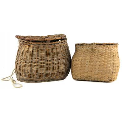 two-vintage-woven-basket-fishing-creels