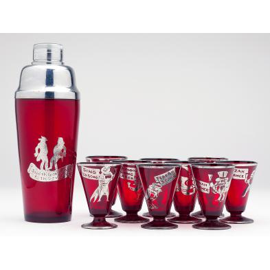 art-deco-ruby-glass-cocktail-set-with-nc-sc-tie