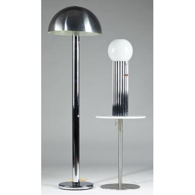 two-walter-von-nessen-chrome-lamps-and-table