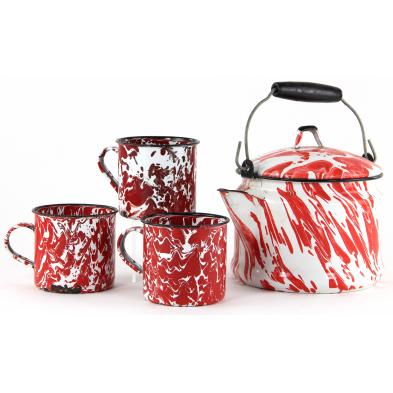 four-pieces-of-red-graniteware