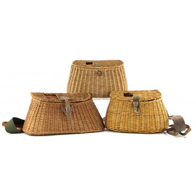 three-vintage-woven-basket-fishing-creels