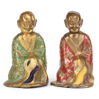 two-chinese-champleve-enamel-bronze-lohans