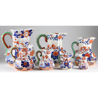 set-of-graduated-english-imari-hydra-pitchers