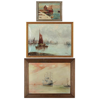 three-vintage-ship-paintings