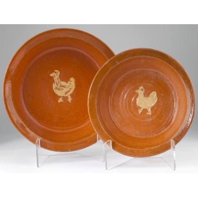 two-large-jugtown-chicken-plates-circa-1930s
