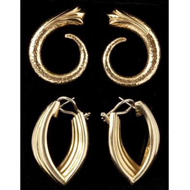 two-pairs-of-gold-earrings