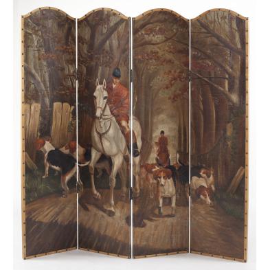 four-part-folding-hunt-scene-floor-screen