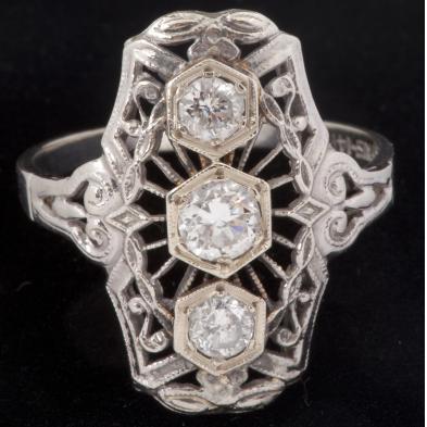 art-deco-style-three-stone-diamond-shield-ring