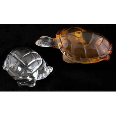 two-art-glass-figurals-in-the-form-of-a-tortoise