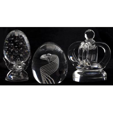 three-signed-steuben-glass-paperweights
