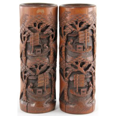 pair-of-chinese-carved-bamboo-vases