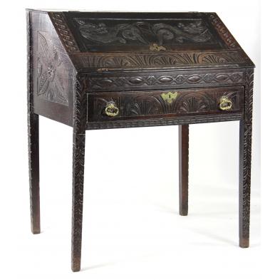 english-relief-carved-slant-front-writing-desk