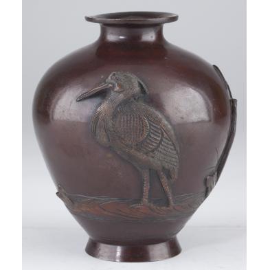 japanese-bronze-vase-with-applied-egret