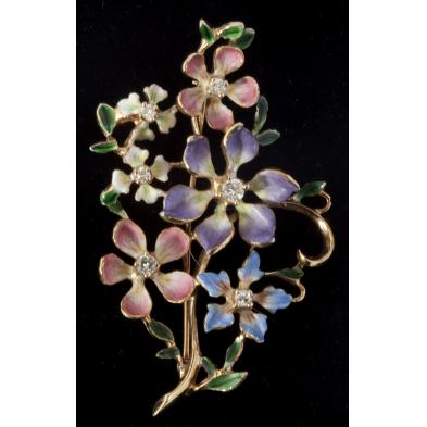enamel-and-diamond-flower-brooch
