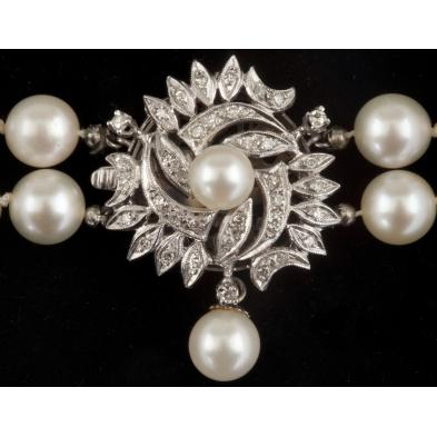 double-strand-cultured-pearl-and-diamond-necklace